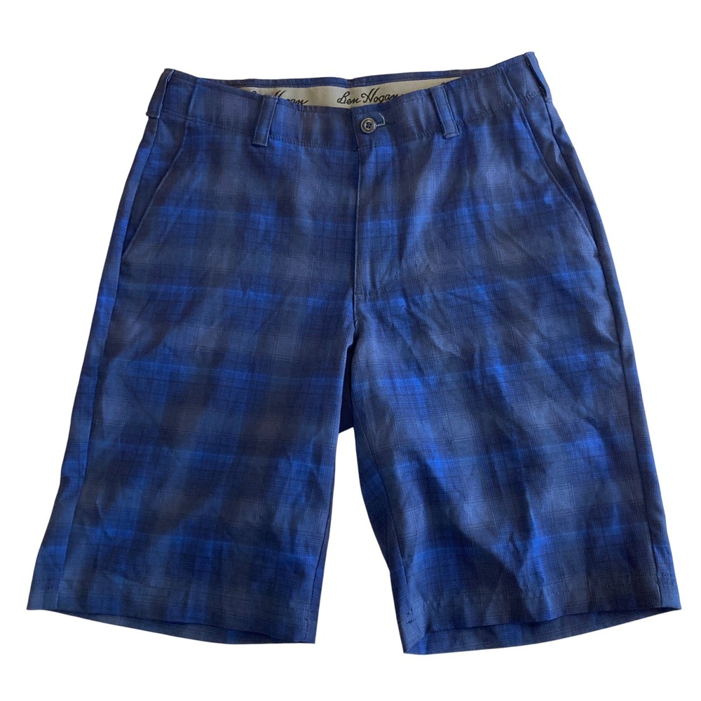 Ben Hogan Mens 30 Blue Plaid 3 Pocket Performance Golf Shorts Stretch Flat Front